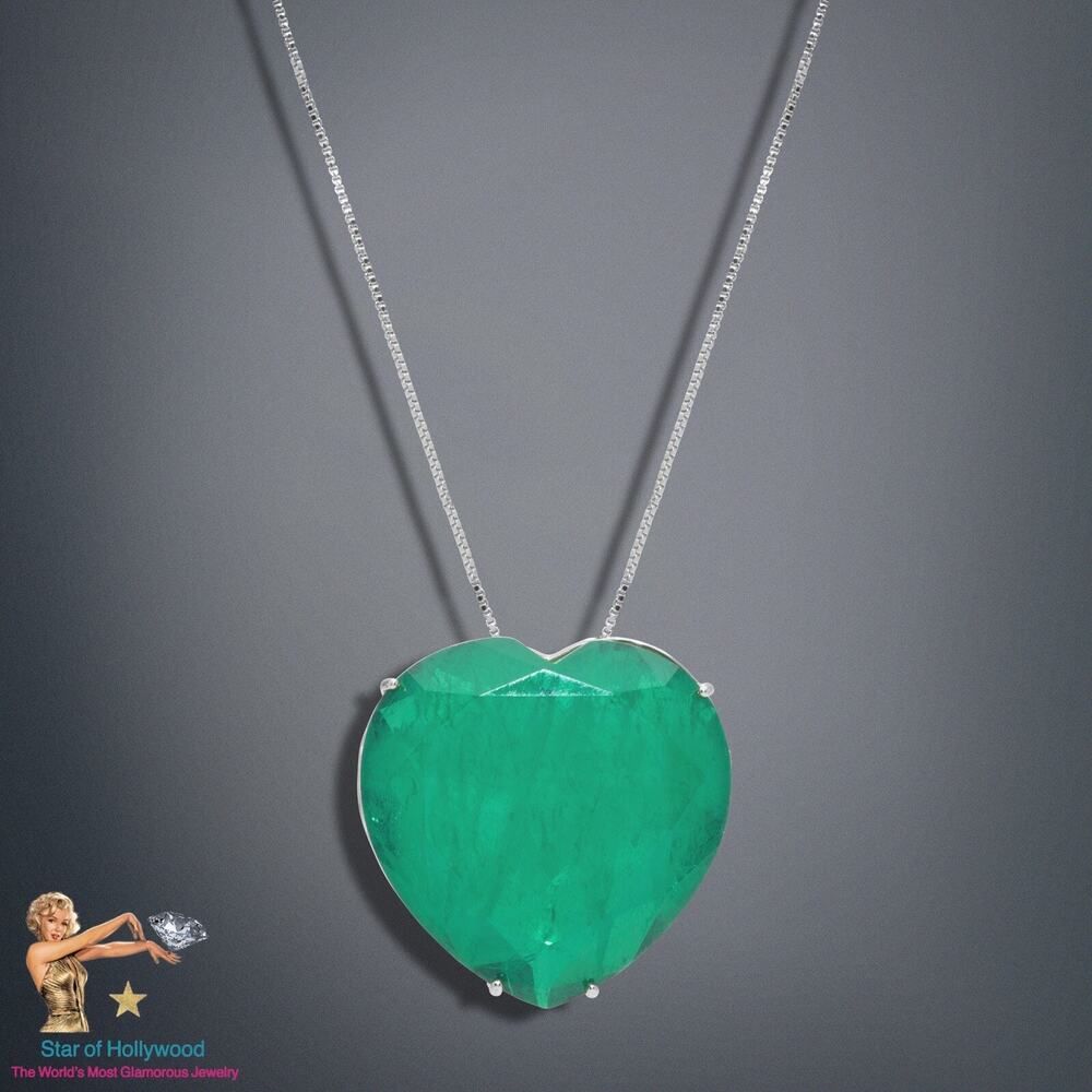 World Largest, Forest Green Heart Pendant Necklace, Star Of Hollywood
